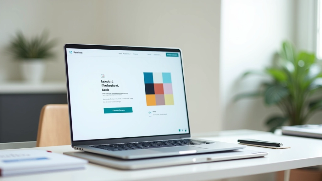 Computer monitor displaying responsive website showing logo and color palette scaling across mobile, tablet, and desktop screen sizes